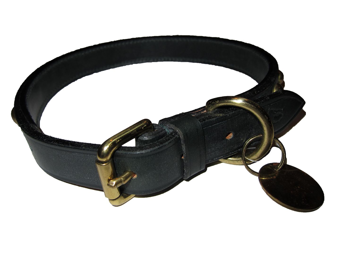 Ralph Lauren Black Leather Stud Polo Large Dog Collar 20 RL Collection Tag