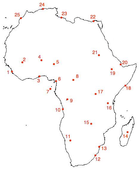maps of african cities. the African cities marked
