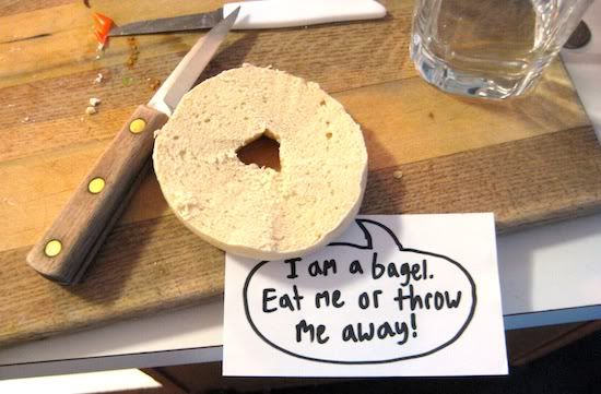 I am a bagel. Eat me or throw me away!