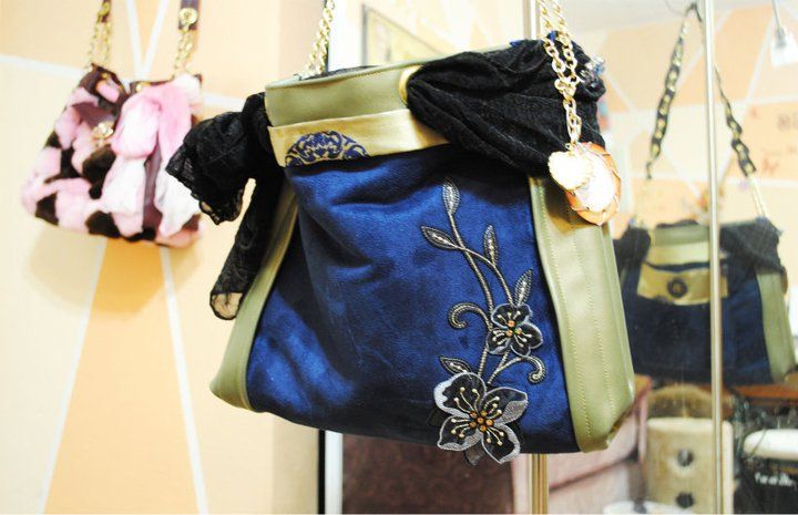 blue and gold purse