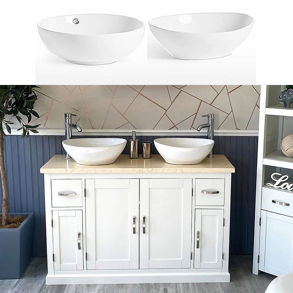 Bathroom Vanity Unit Off White Painted Travertine Top And