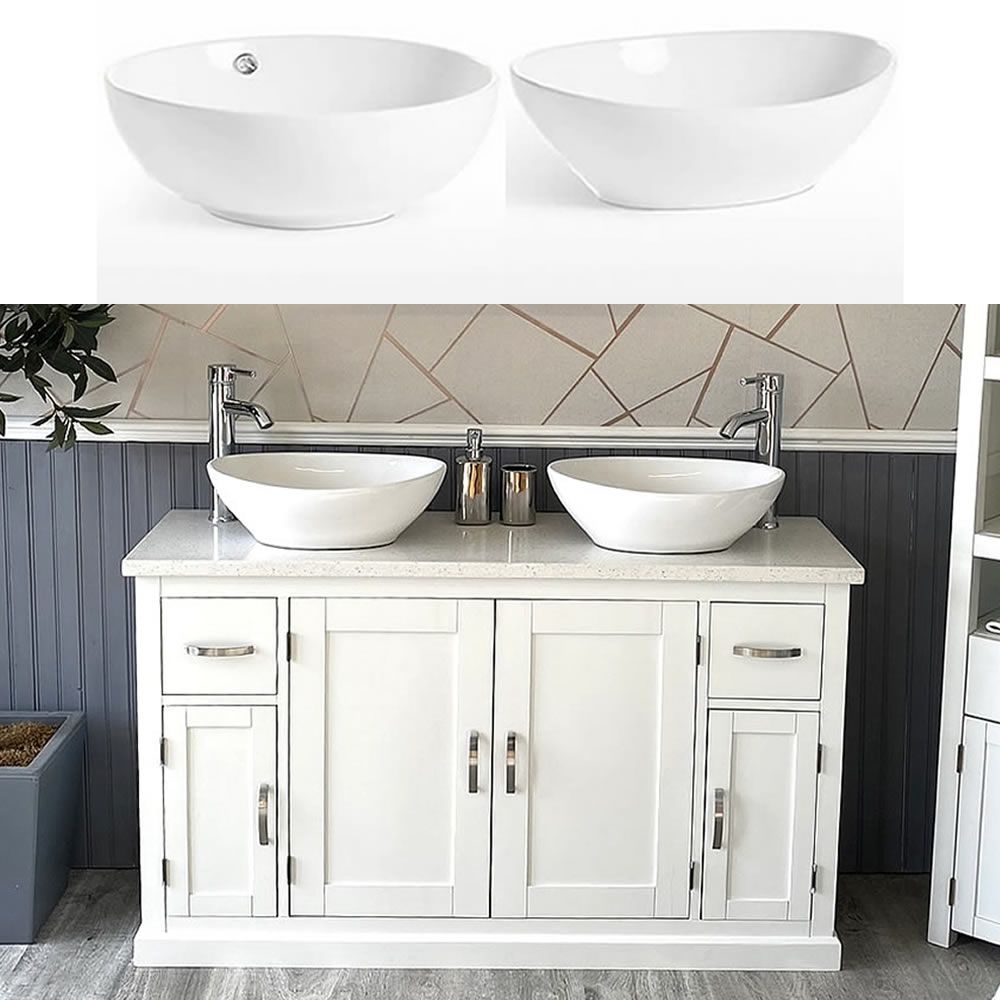 Bathroom Double Vanity Unit Off White Painted Cabinet White Quartz Ceramic Basin Ebay