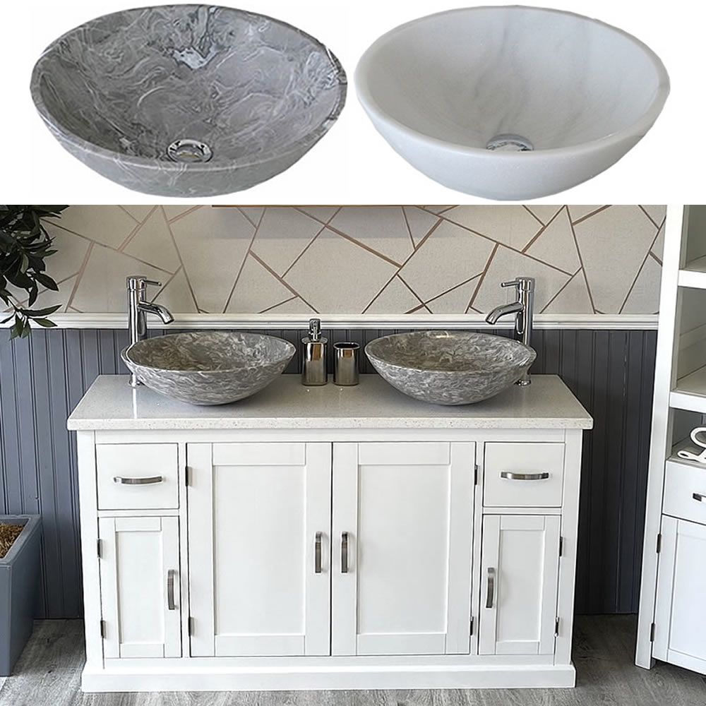 Bathroom Double Vanity Unit Off White Painted Cabinet White Quartz Marble Basin Ebay