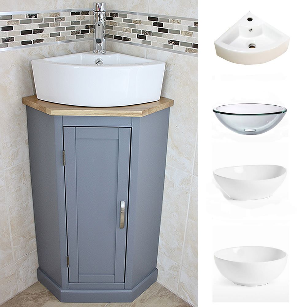 Grey Painted Bathroom Corner Compact Vanity Unit Ceramic Glass Basin Ebay