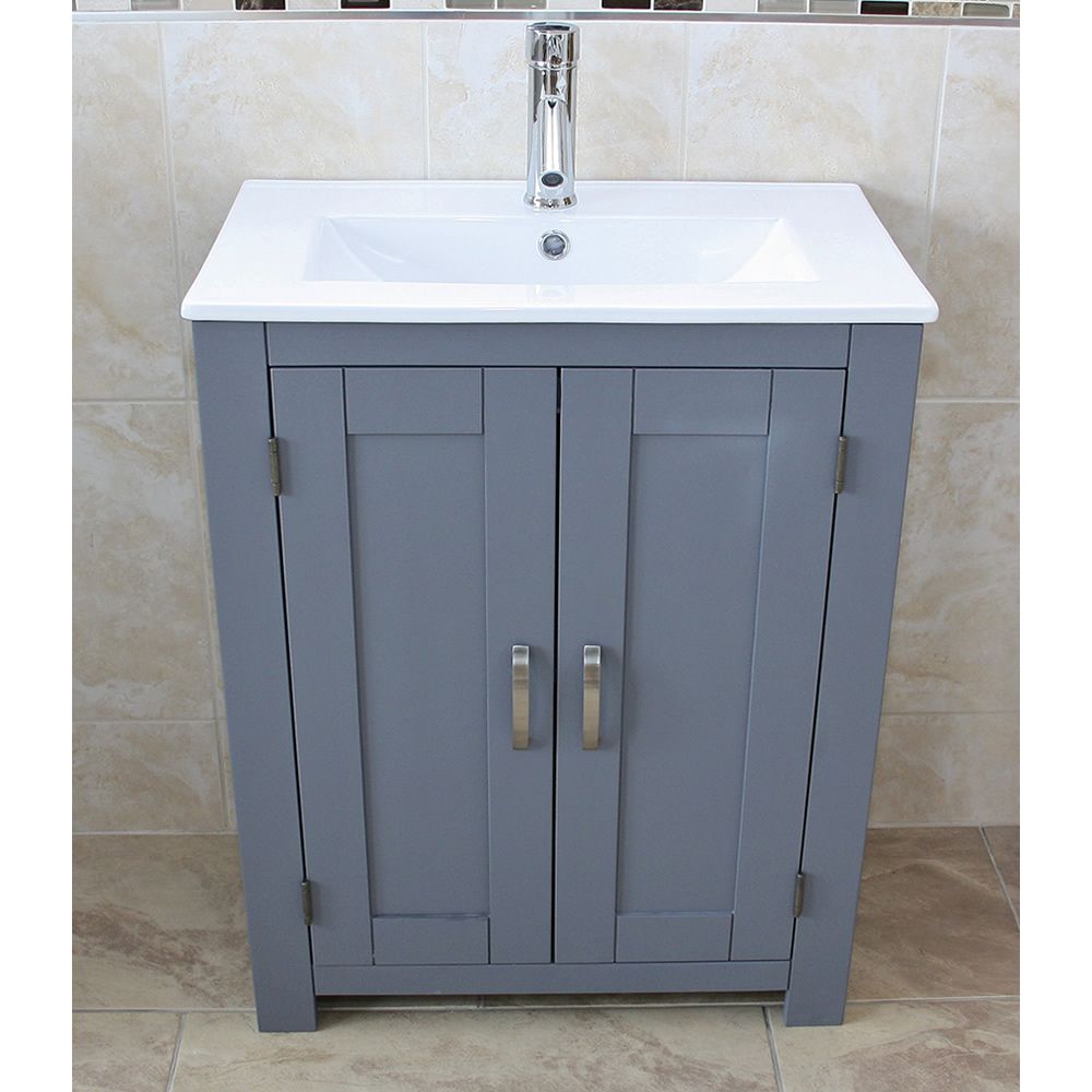 Grey Painted Bathroom Vanity Cabinet Sink Bathroom Unit Ceramic Inset Basin Ebay