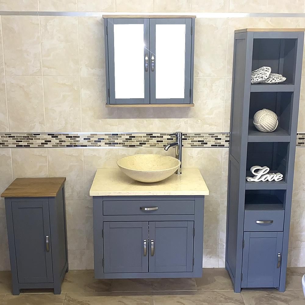 Grey Bathroom Wall Hung Vanity Unit Cabinet Cream Marble Top Basin 502gw Ebay