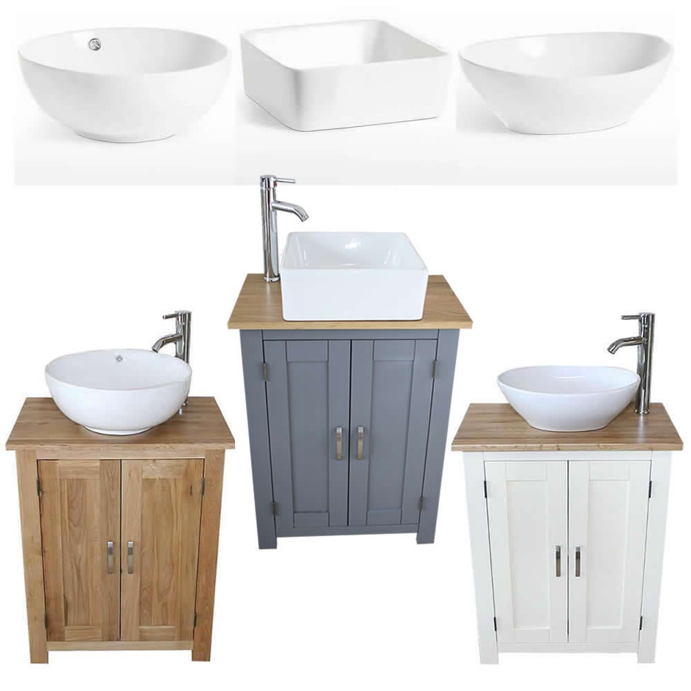Bathroom Vanity Unit Compact Oak Sink Cabinet Ceramic Basin