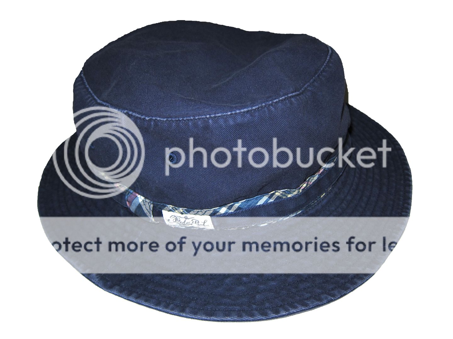   Lauren Navy Blue Madras Polo Bucket Rim Beach Hat Crusher Cap